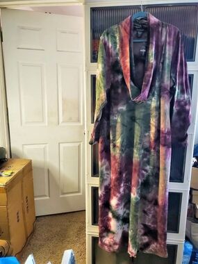 Ashley Stewart Long Sleeve Tie Dye Cowl Neck Maxi Dress Tie-Dye Blazer in Purple